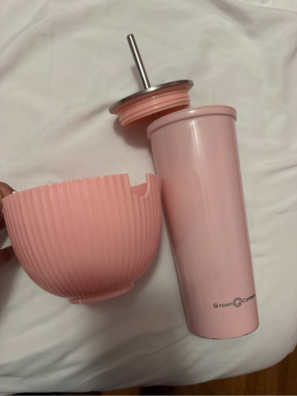 Pink noodle bowl and cup